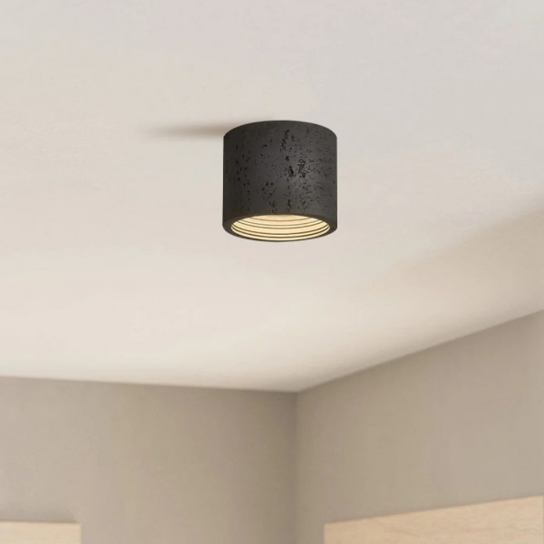 Small Natural Travertine LED Ceiling Light – Cylindrical Stone Design M72