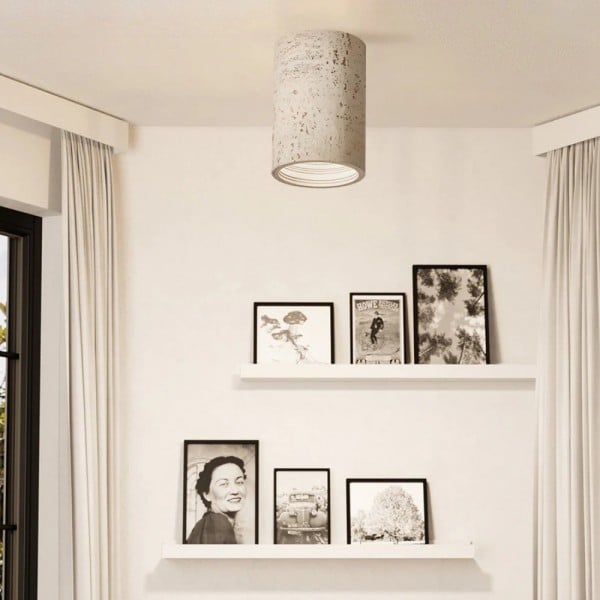 Small Natural Travertine LED Ceiling Light – Cylindrical Stone Design M72