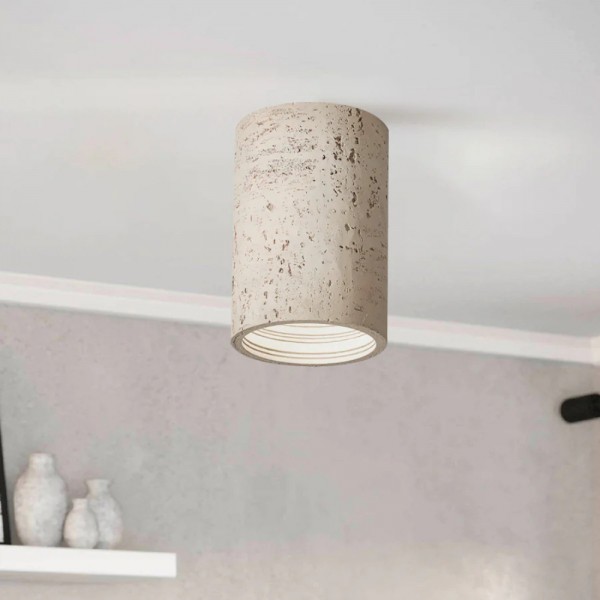 Small Natural Travertine LED Ceiling Light – Cylindrical Stone Design M72