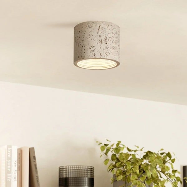 Small Natural Travertine LED Ceiling Light – Cylindrical Stone Design M72
