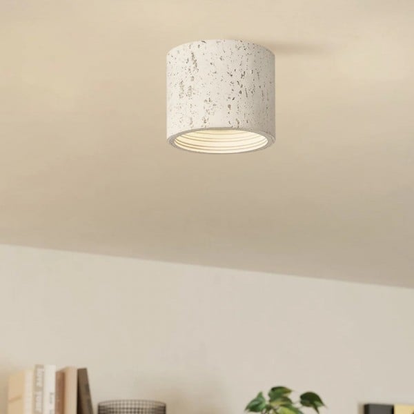 Small Natural Travertine LED Ceiling Light – Cylindrical Stone Design M72