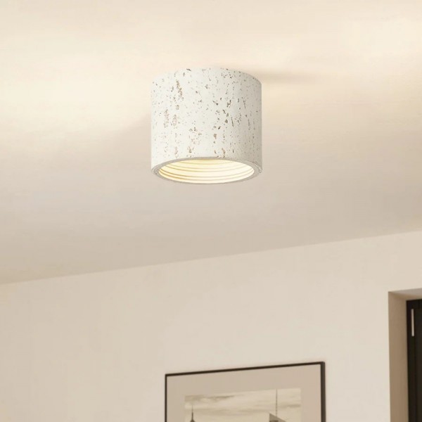 Small Natural Travertine LED Ceiling Light – Cylindrical Stone Design M72