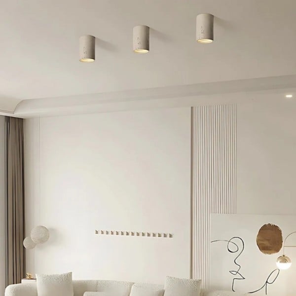 Small Natural Travertine LED Ceiling Light – Cylindrical Stone Design M72