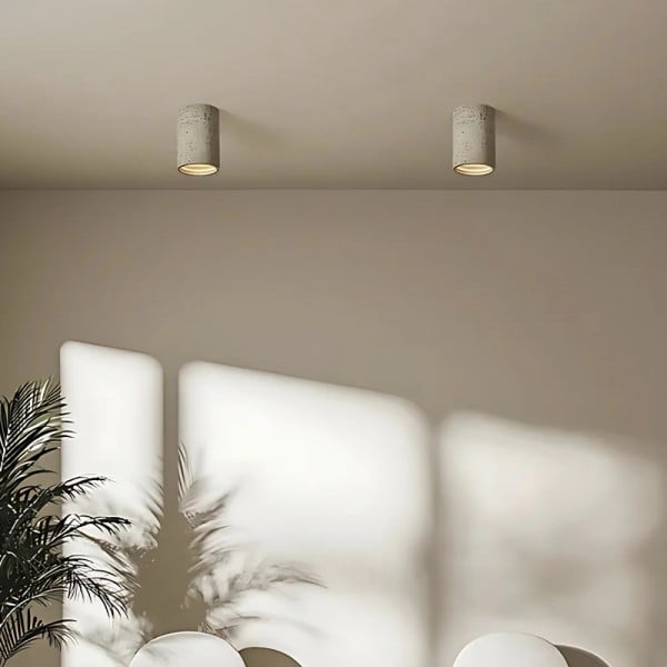 Small Natural Travertine LED Ceiling Light – Cylindrical Stone Design M72