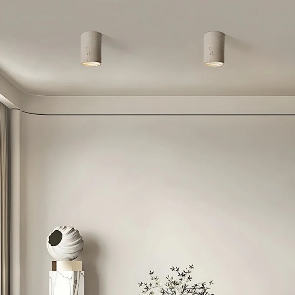 Small Natural Travertine LED Ceiling Light – Cylindrical Stone Design M72