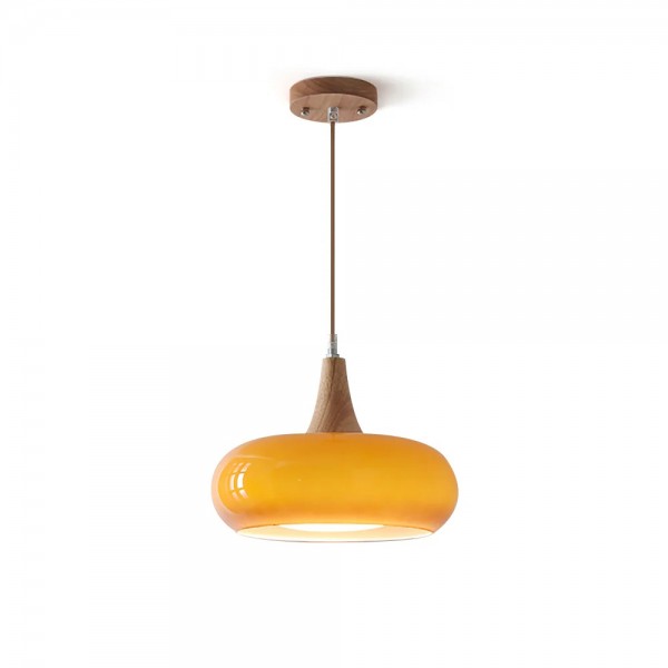 Graceful Glass Pendant Lamp with Sculptural Wooden Detail S248