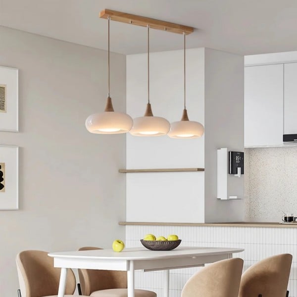 Graceful Glass Pendant Lamp with Sculptural Wooden Detail S248