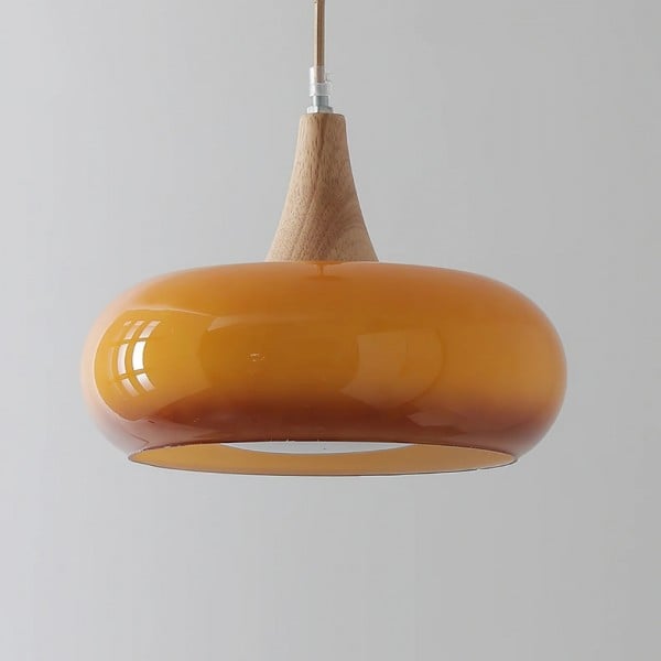 Graceful Glass Pendant Lamp with Sculptural Wooden Detail S248