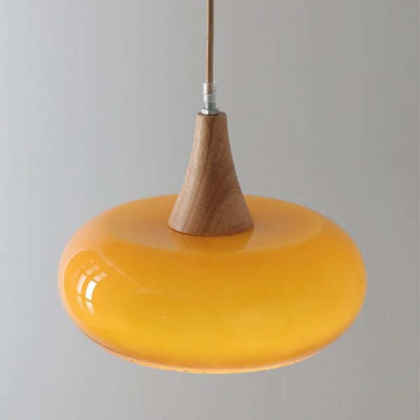 Graceful Glass Pendant Lamp with Sculptural Wooden Detail S248