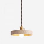 Lampada a sospensione vintage in ceramica a righe colorate con dettagli in legno S282