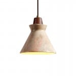 Lampada a sospensione vintage in ceramica a righe colorate con dettagli in legno S282