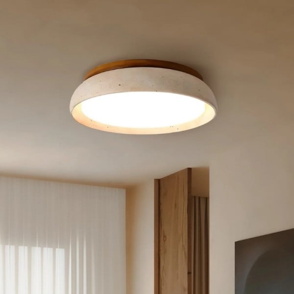 Travertine Walnut LED Round Flat Ceiling Light S290