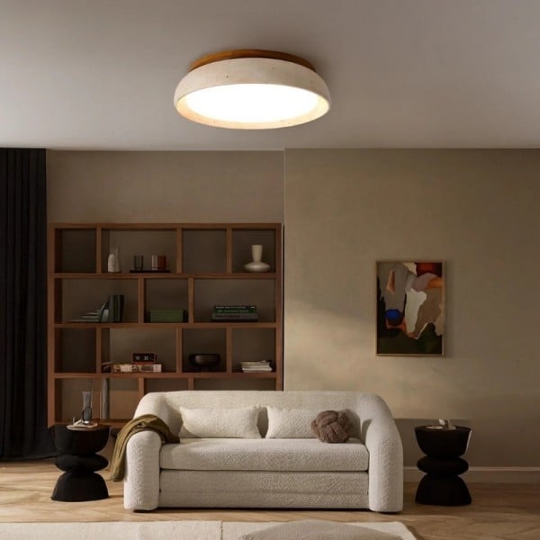 Travertine Walnut LED Round Flat Ceiling Light S290