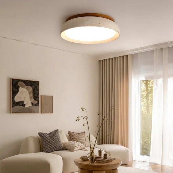 Travertine Walnut LED Round Flat Ceiling Light S290
