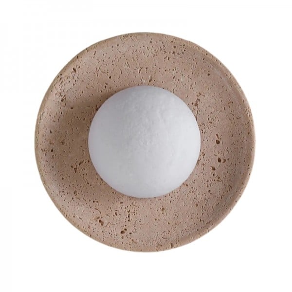 Wabi-Sabi Travertine Wall Light with Glowing Glass Globe S291