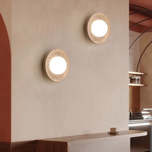 Wabi-Sabi Travertine Wall Light with Glowing Glass Globe S291