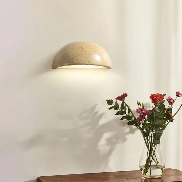 Dome Travertine Wall Sconce – Natural Stone Half Sphere Light S305