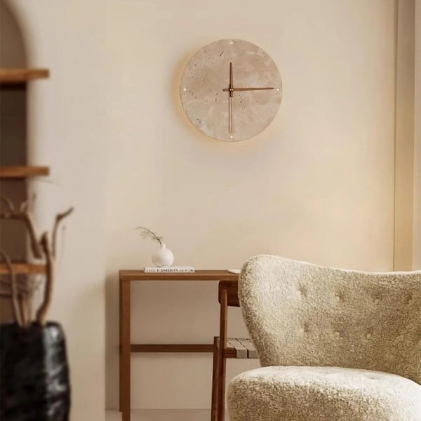 Modern Travertine Clock Wall Lamp – Creative LED Light S302