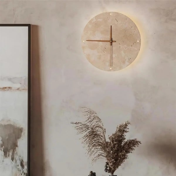 Modern Travertine Clock Wall Lamp – Creative LED Light S302