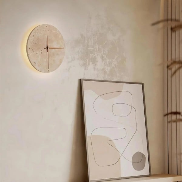 Modern Travertine Clock Wall Lamp – Creative LED Light S302