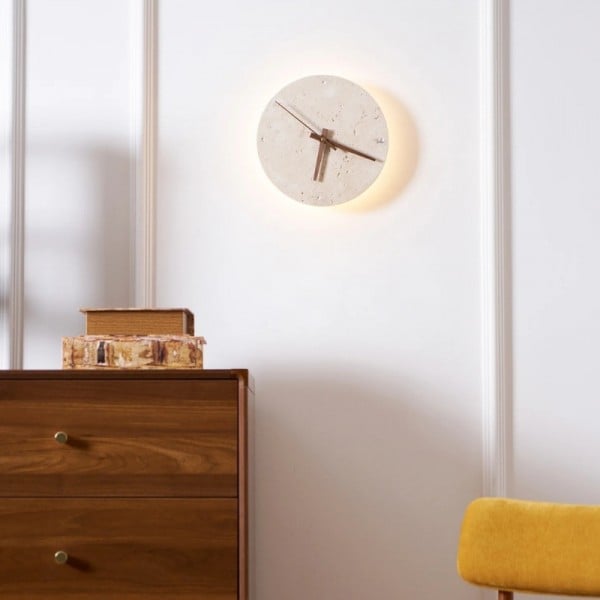 Modern Travertine Clock Wall Lamp – Creative LED Light S302
