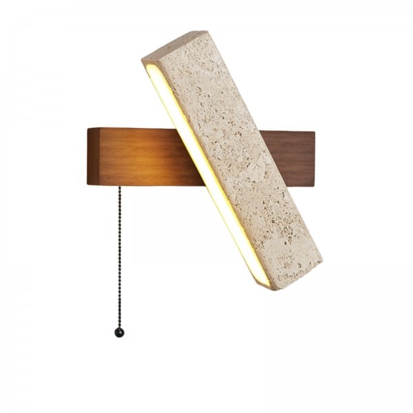 長方形回転式トラバーチン壁取り付け用燭台（木製ベース付き）S306