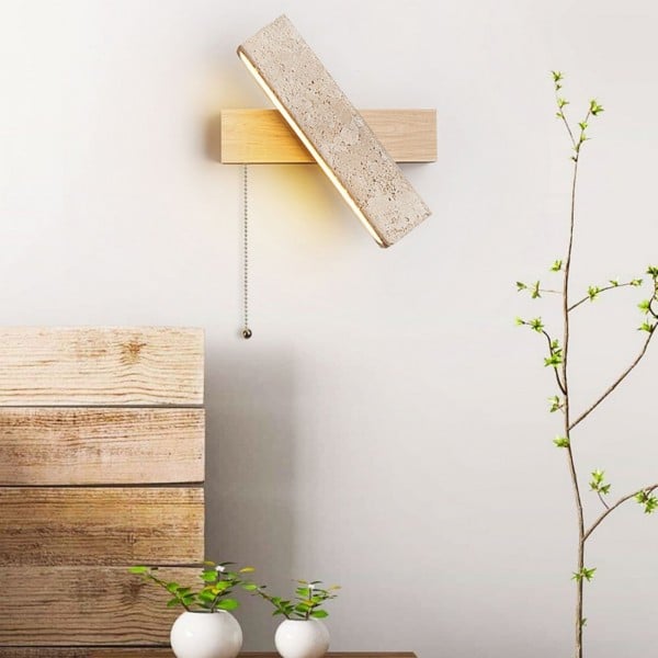 長方形回転式トラバーチン壁取り付け用燭台（木製ベース付き）S306