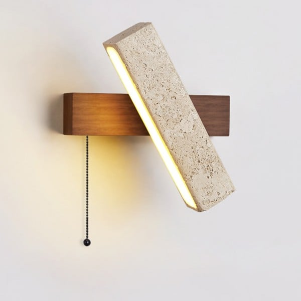 長方形回転式トラバーチン壁取り付け用燭台（木製ベース付き）S306