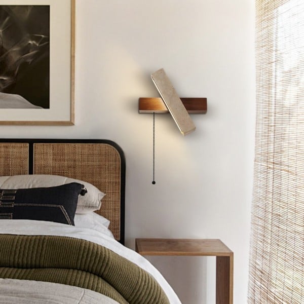 長方形回転式トラバーチン壁取り付け用燭台（木製ベース付き）S306