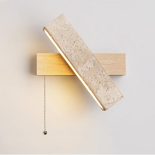 長方形回転式トラバーチン壁取り付け用燭台（木製ベース付き）S306