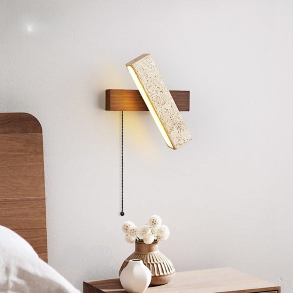 長方形回転式トラバーチン壁取り付け用燭台（木製ベース付き）S306