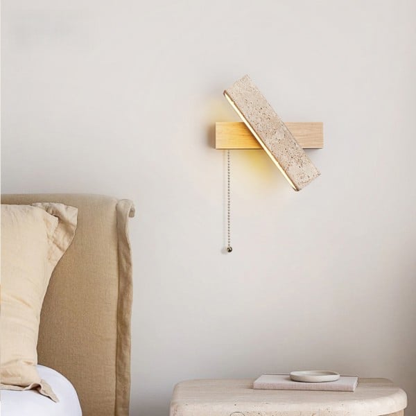 長方形回転式トラバーチン壁取り付け用燭台（木製ベース付き）S306