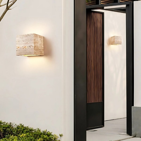 Moderní vodotěsné travertinové čtvercové nástěnné svítidlo do chodeb S308