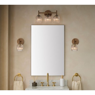 Applique Bravira en verre strié - Applique murale en métal avec abat-jour en verre transparent T074