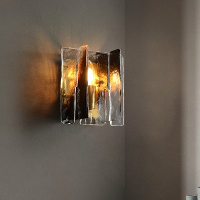 Modern Luxury Rectangle Copper Glass 1-Light Wall Sconce Lamp For Living Room T172
