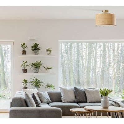 Dumora Drum Shade Ceiling Light - Natural Woven Paper Flush Mount T190