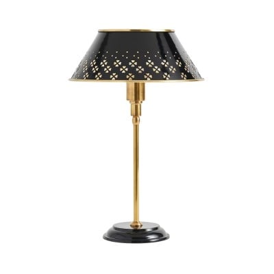 Lampada da tavolo traforata Auriglow in ottone con design floreale – ispirata all'era spaziale T024