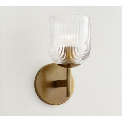 Applique Bravira en verre strié - Applique murale en métal avec abat-jour en verre transparent T074