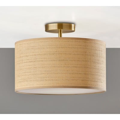 Dumora Drum Shade Ceiling Light - Natural Woven Paper Flush Mount T190