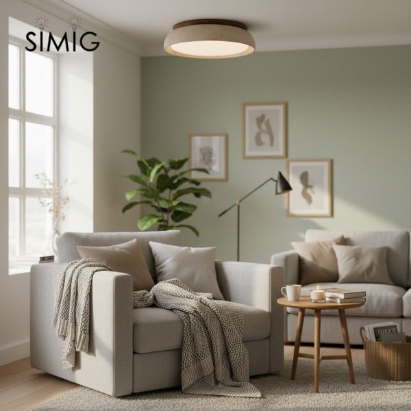 Travertine Walnut LED Round Flat Ceiling Light S290