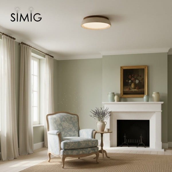 Travertine Walnut LED Round Flat Ceiling Light S290