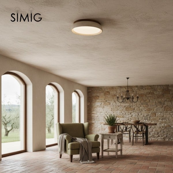 Travertine Walnut LED Round Flat Ceiling Light S290