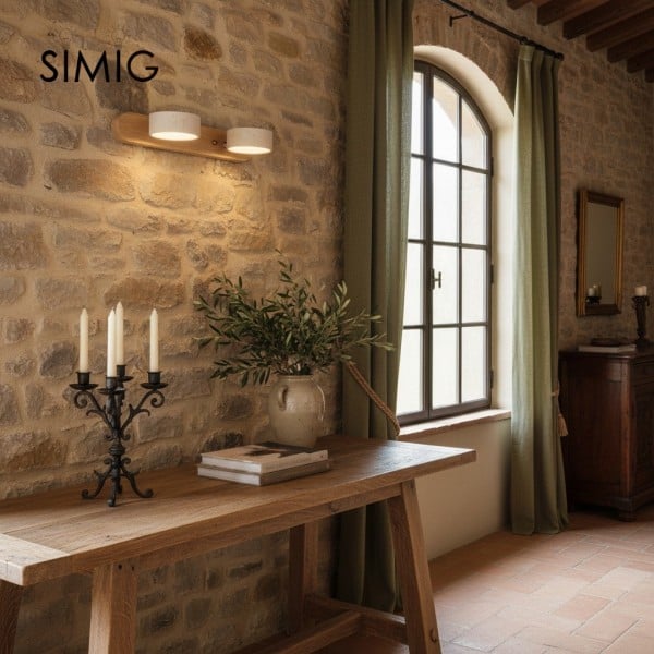 Travertine Walnut Double Wall Light for Bathroom G115