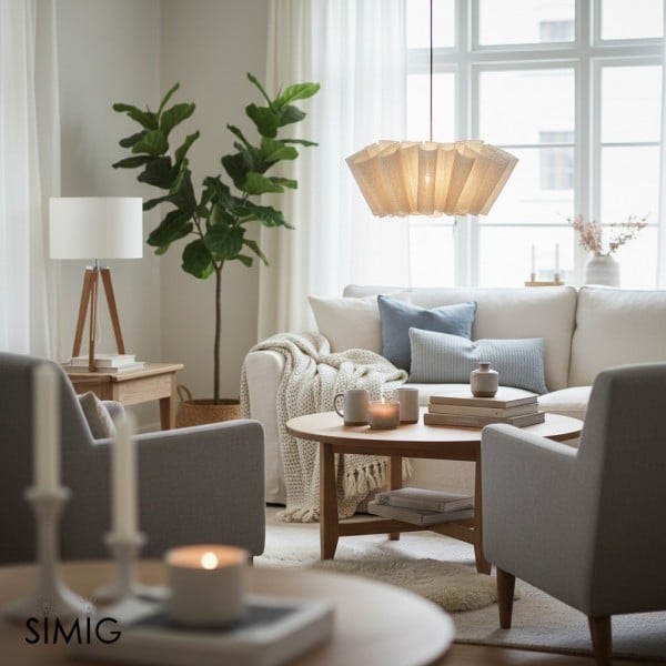 Scandinavian Pleated Fabric Pendant Light – Adjustable Hanging Lamp for Dining Room T191