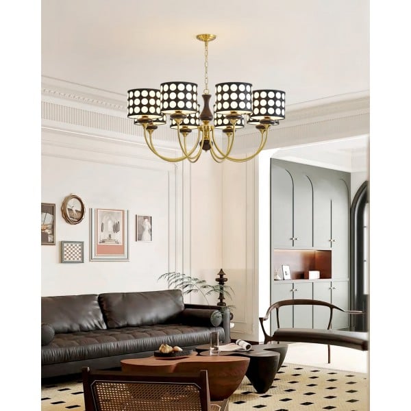 Lampadario in tessuto a pois neri Geometry S364