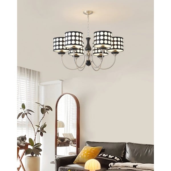 Lampadario in tessuto a pois neri Geometry S364