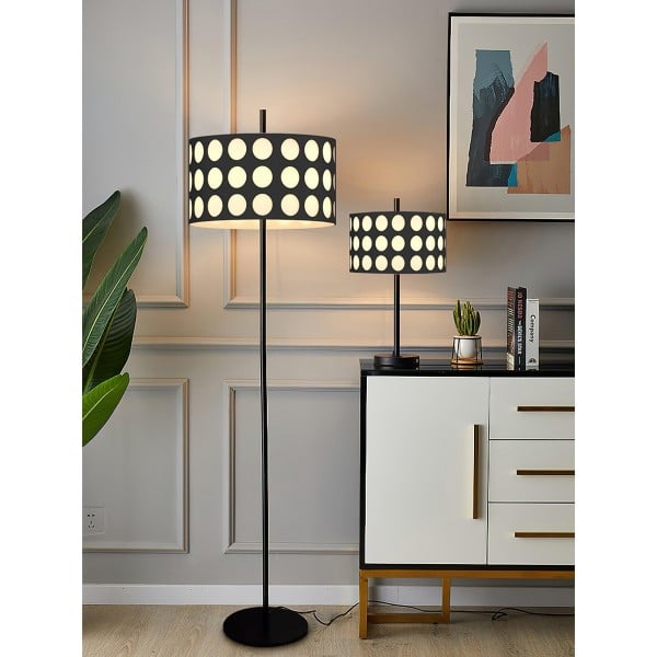 Lampada da terra in tessuto Geometry Polka Arc S363