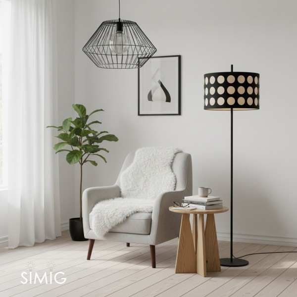 Lampada da terra in tessuto Geometry Polka Arc S363