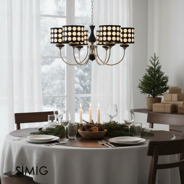 Lampadario in tessuto a pois neri Geometry S364