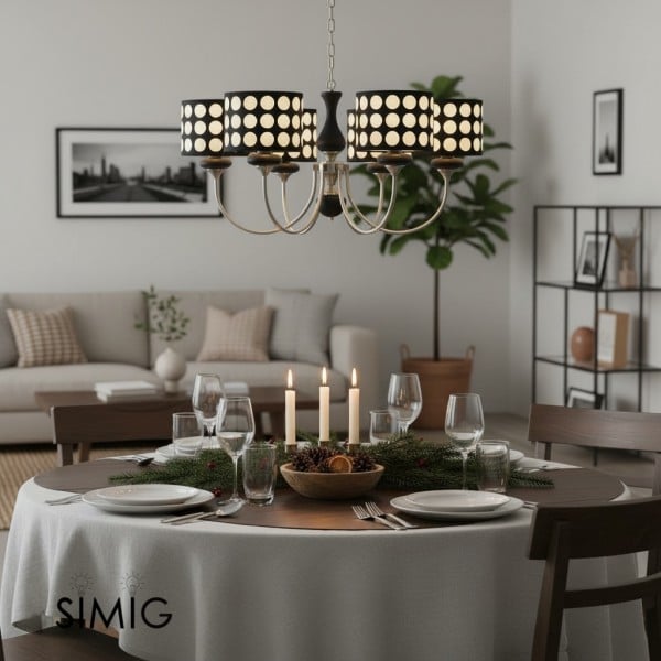 Lampadario in tessuto a pois neri Geometry S364